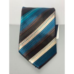 Casa‎ Moda Tie Striped Necktie Career Business Teal Blue Brown Beige Patterned